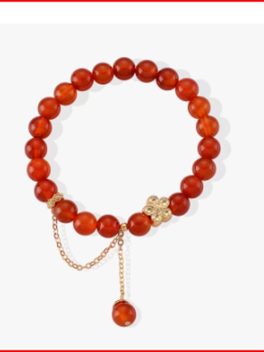 Dyed Red Agate Beaded Stretch Bracelet in Goldtone